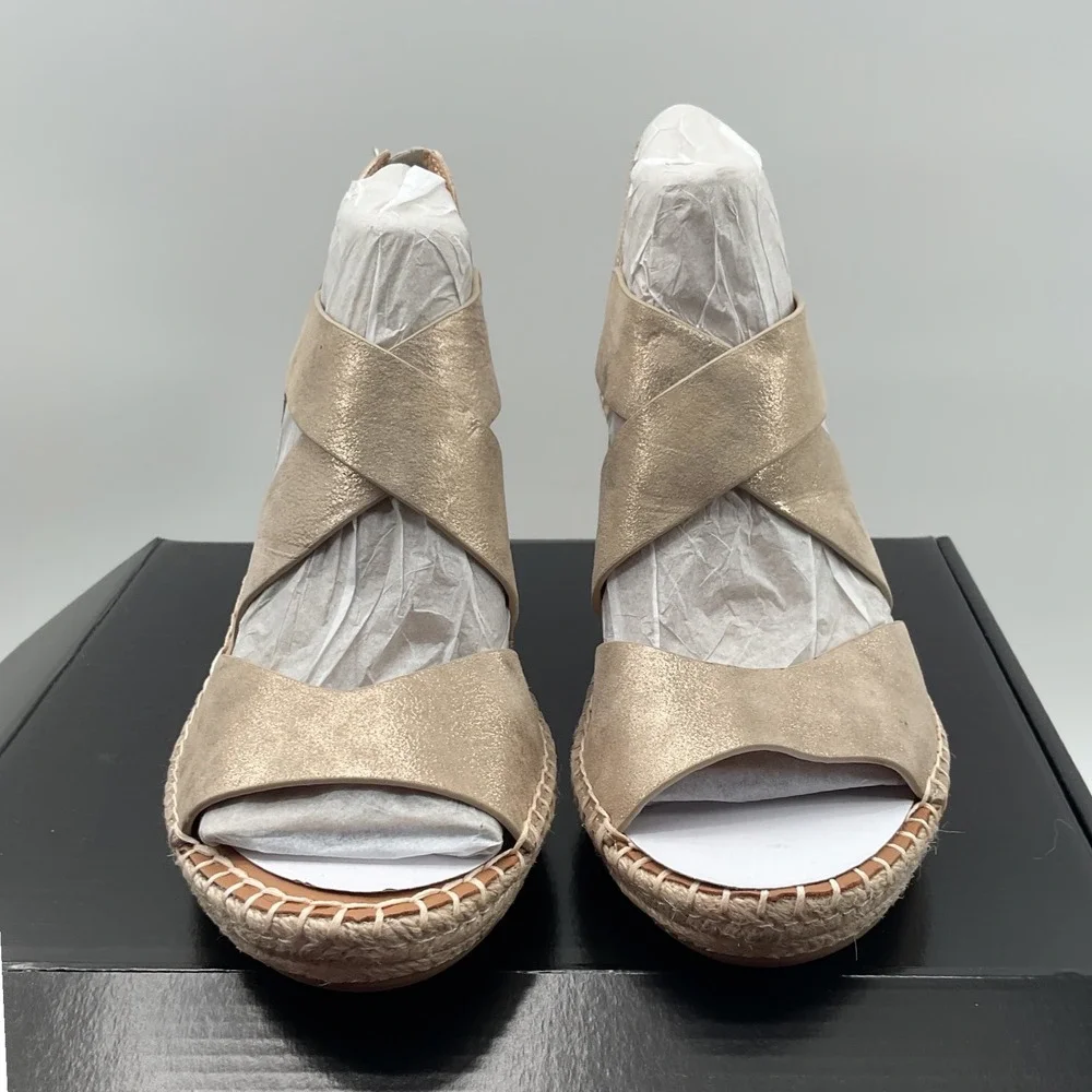Gentle souls Corinne Wedge Metallic Champagne Leather Espadrille Sandals 9M